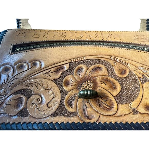 Vintage Hand Tooled Leather Crossbody Bag Eagle Floral Design Thelma - Picture 11 of 13
